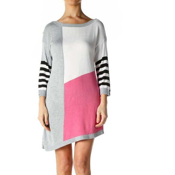 White House Black Market Dresses & Skirts - White House Black Market Gray Pink White Colorblock Textured Shift Dress